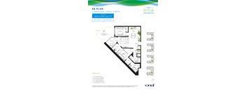 A floor plan for an E8 Plan 2 Bedroom + Den + 2 Bath rental by Riva Residences.
