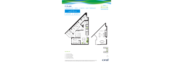 A floor plan for a 2 bedroom, 2 bathroom apartment with a sky terrace.
