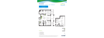 A floor plan for the Rent Riva Residences shows a 2 bedroom, 2 bath, and sky terrace apartment.