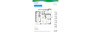 A floor plan for the G1 Plan, a 3 bedroom plus 2 bath apartment at Rent Riva Residences.