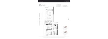 A floor plan for a 2 bedroom apartment by Hudson shows the layout of the rooms.