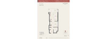 A floor plan for a studio apartment in Old Town Park is displayed.