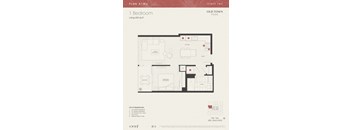 A floor plan for a 1 bedroom apartment in Old Town Park.