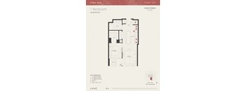 A floor plan for a 1 bedroom apartment in Old Town Park.