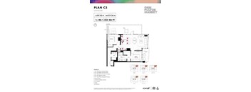A floor plan for Plan C3, a 2 bedroom apartment, is displayed with a total area of 1,148-1,444 square feet.
