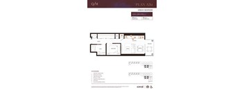 A floor plan for an urban 1 bedroom apartment.