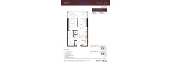 A floor plan for a one bedroom apartment with a total area of 807 square feet is displayed.