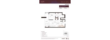 A floor plan for a one bedroom apartment with a total area of 725 square feet.