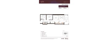A floor plan for an urban 1 bedroom apartment with a total area of 703 sqft.