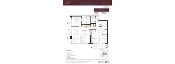 A floor plan for a 3 bedroom apartment with a total area of 1964 square feet.