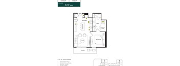 A floor plan of a house with a living room, kitchen, bathroom, and bedroom.