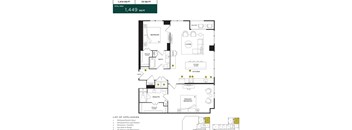 A floor plan of a house with a total area of 1,449 sq ft, including a living room, kitchen, and two bedrooms.