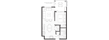a floor plan of a residence with a bedroom and a living room