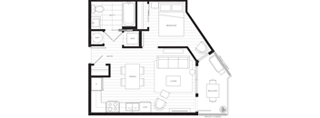 a floor plan of a small apartment with a bedroom and a living room