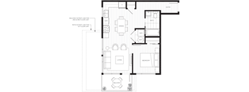 a floor plan of a house with a bedroom and a living room