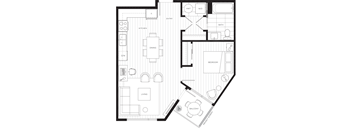 a floor plan of a house with a bedroom and a living room