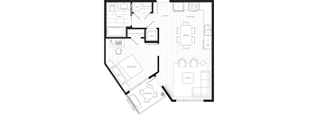 a floor plan of a small house with a bedroom and a living room