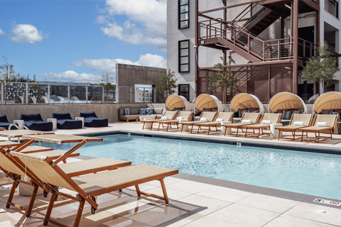 the pool deck at SMB Hollywood Apartments, Los Angeles, CA, 90038