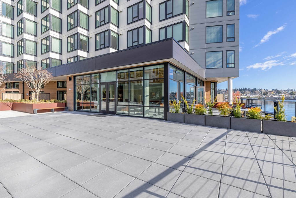 a view of a building with a large terrace in front of it at Marina Square, Bremerton, Washington 98337