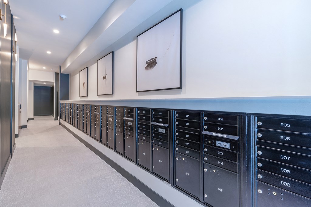 secure mailbox lockers in a hallway at Marina Square, Bremerton, Washington 98337