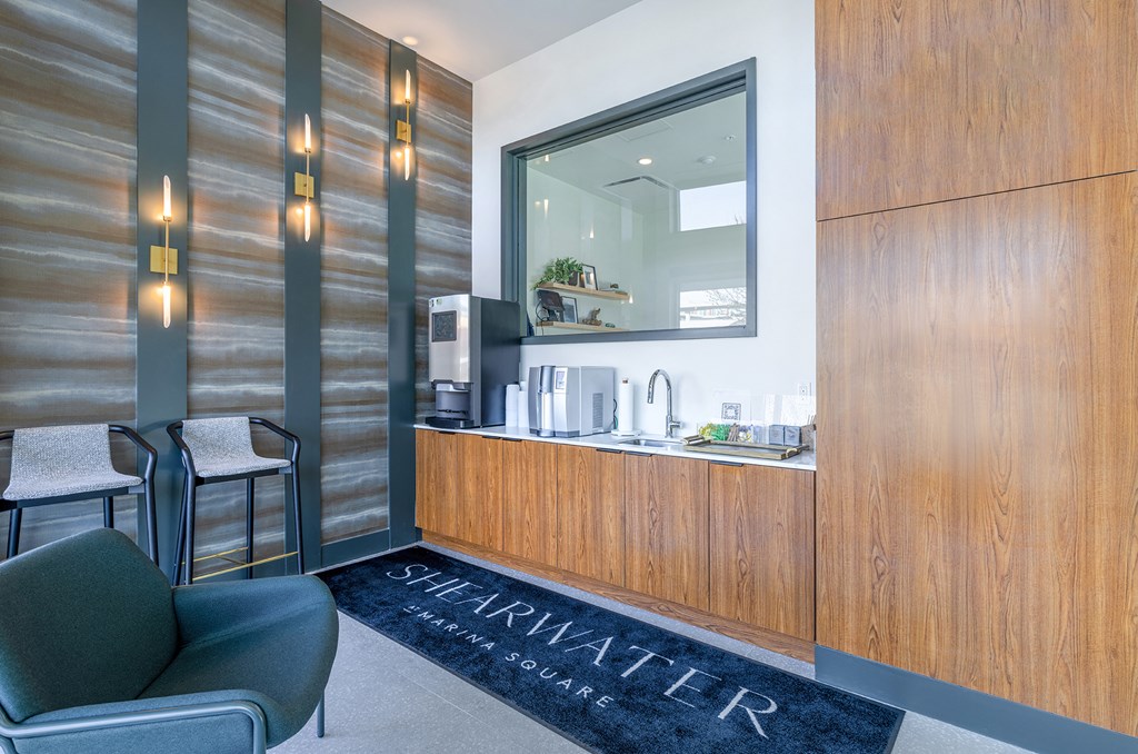 a room filled with furniture and a large mirror at Marina Square, Washington, 98337