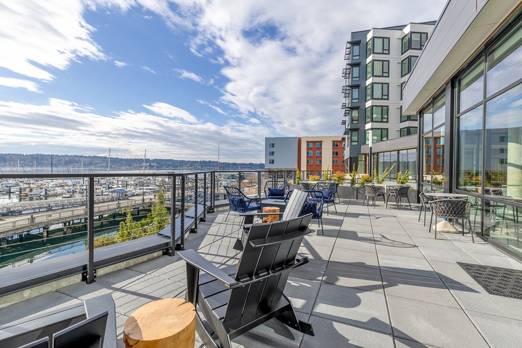 City and Waterfront views from the rooftop terrace  at Marina Square, Washington