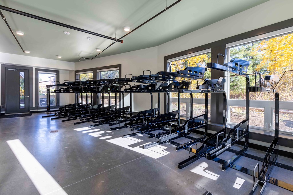 the weights room in the fitness center at Rivulet, Silverdale, 98383