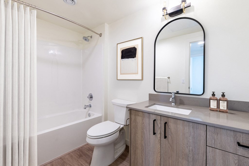 a bathroom with a sink toilet and a bath tub at Rivulet, Silverdale Washington
