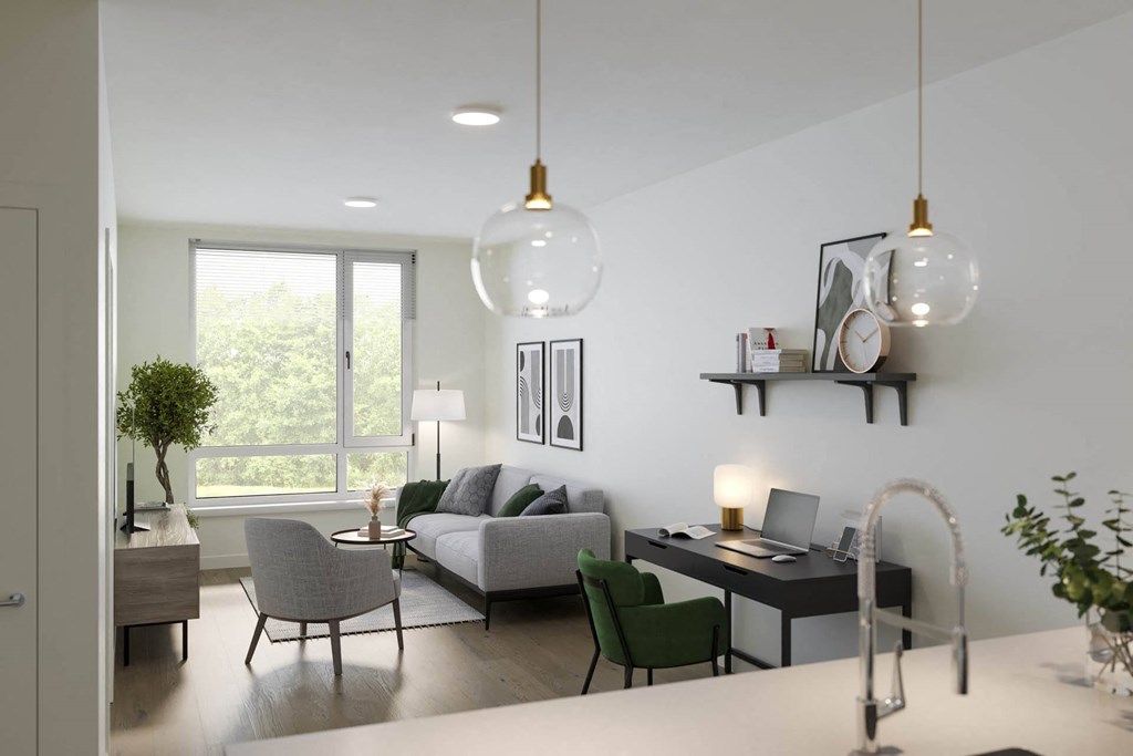 a rendering of a living room at Rivulet, Silverdale Washington