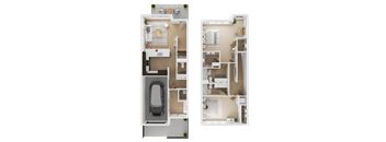 A floor plan of a two-story apartment with a garage and a second bedroom on the second floor  at Spyglass Hill Apartments, Bremerton, 98337