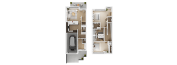 A floor plan of a two-bedroom apartment with a garage  at Spyglass Hill Apartments, Bremerton, 98337
