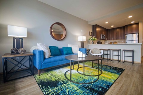 Living Room and kitchen at Spyglass Hill Apartments, Bremerton, WA