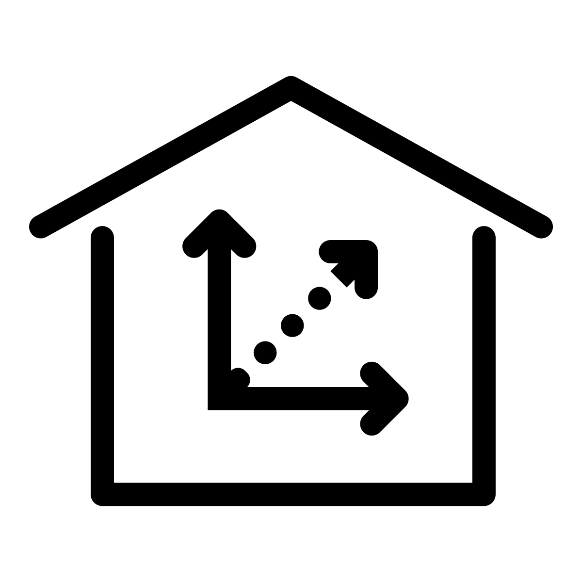 A graphic of a house with arrows pointing up and down.