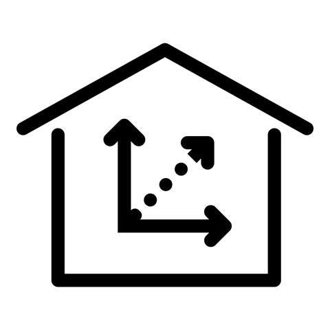 A graphic of a house with arrows pointing up and down.
