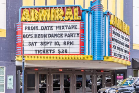 A sign for an 80's Neon Dance Party at the Admiral movie theatre  at Spyglass Hill Apartments, Bremerton, 98337