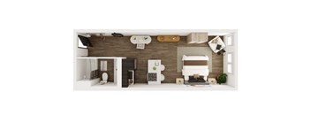 A modern living room with a white couch and a wooden coffee table.