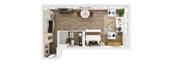 A modern kitchen with a wooden wall and a white countertop.