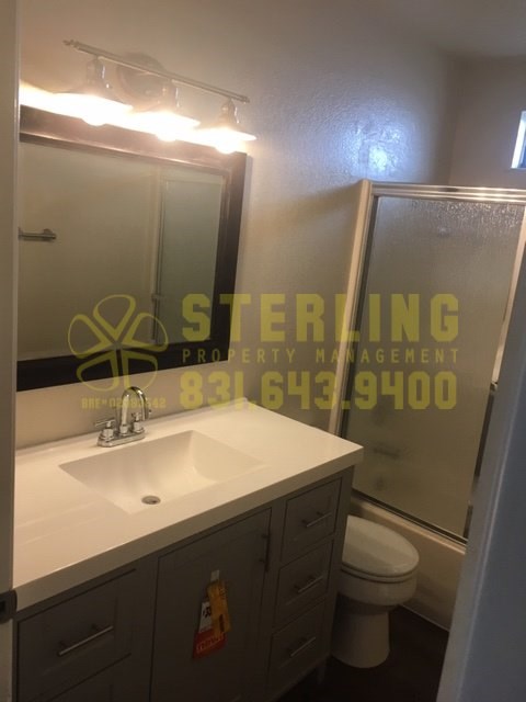 A bathroom with a sink, mirror, and toilet.