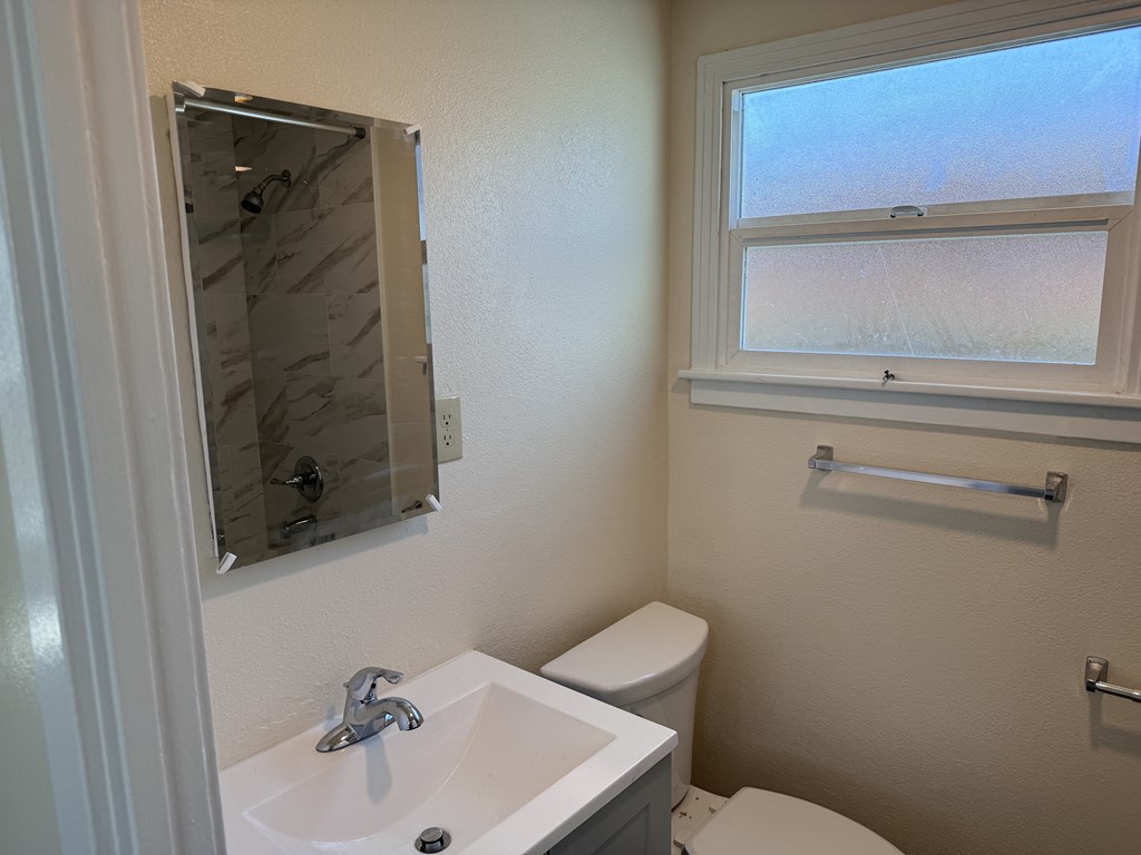 a bathroom with a toilet and a sink and a window