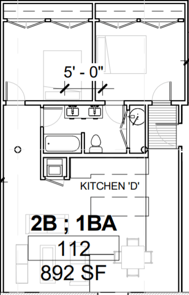 a floor plan of a small house with a bathroom and a kitchen