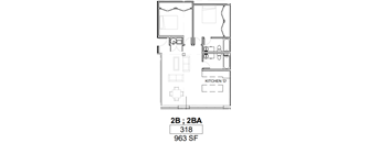 a floor plan of a small house with a kitchen and a living room