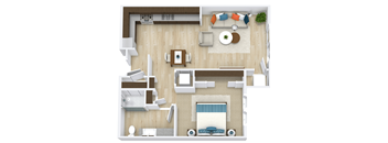 3D Floor plan of 1 Bedroom 1 Bathroom Apartment at Aspen Ridge