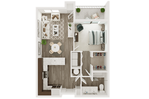 one bedroom one bath floor plan at The Apex at CityPlace, Overland Park