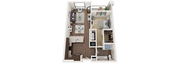 1 bed 1 bath floor plan E at The Residences at Galleria, Overland Park, 66211
