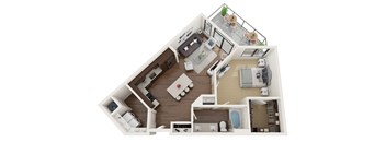 1 bed 1 bath floor plan G at The Residences at Galleria, Overland Park, Kansas