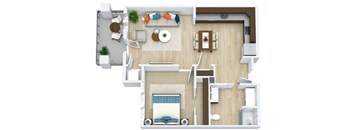 3D floor plan for 1 Bedroom, 1 Bathroom Apartment as Aspen Ridge