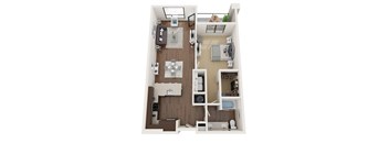 1 bed 1 bath floor plan I at The Residences at Galleria, Overland Park