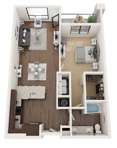 1 bed 1 bath floor plan I at The Residences at Galleria, Overland Park