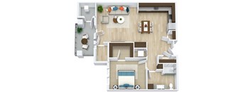 3D floor plan for 1 Bedroom, 1 Bathroom Apartment as Aspen Ridge