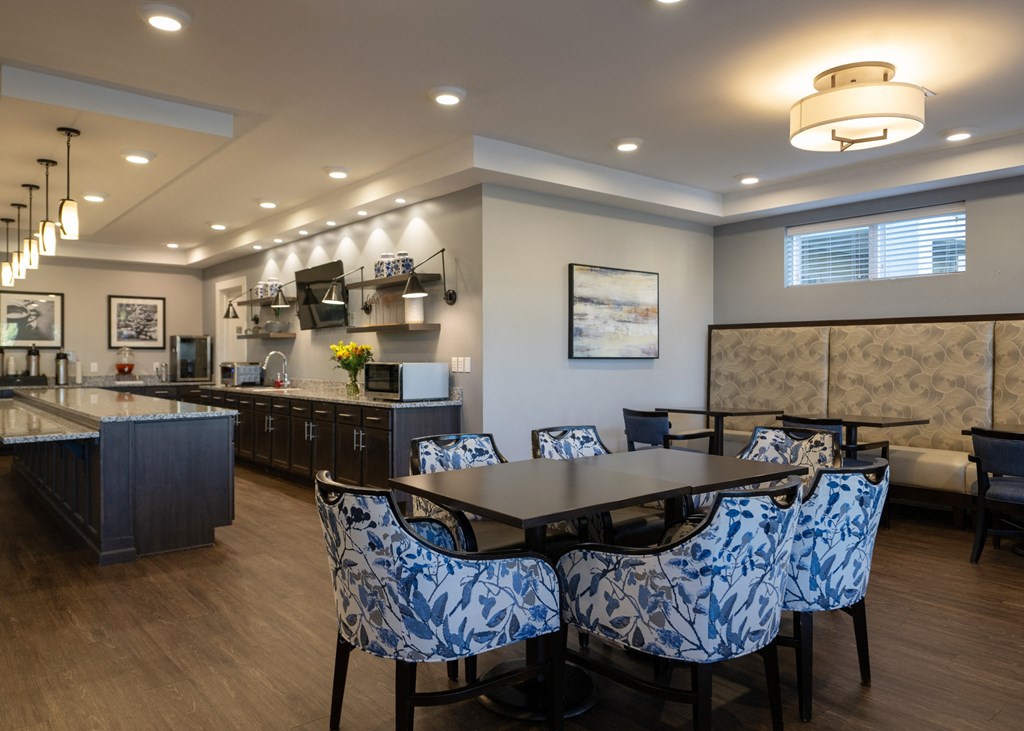 Community kitchen seating at Aspen Ridge 55+ Active Adult Community